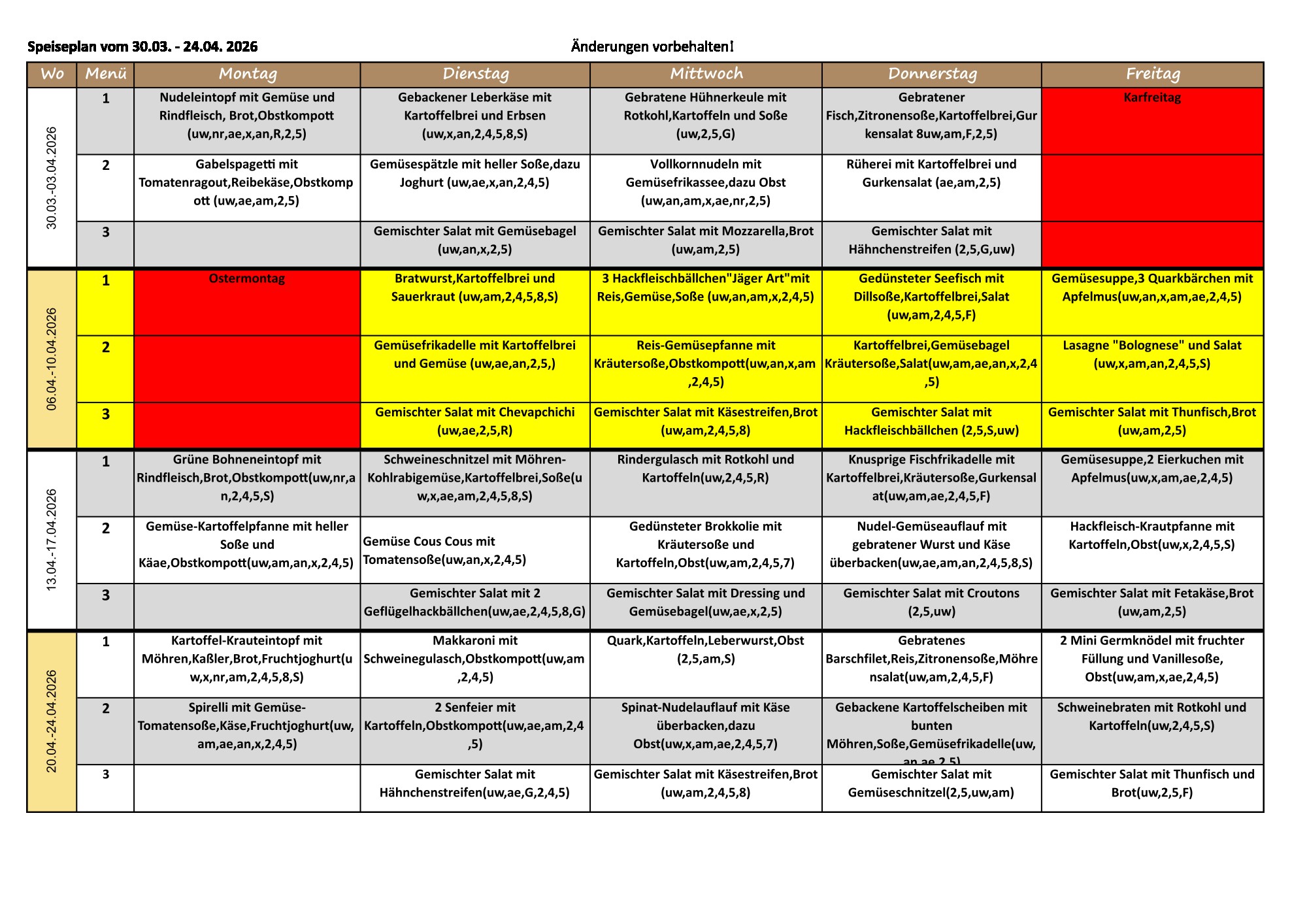 Speiseplan April 2026