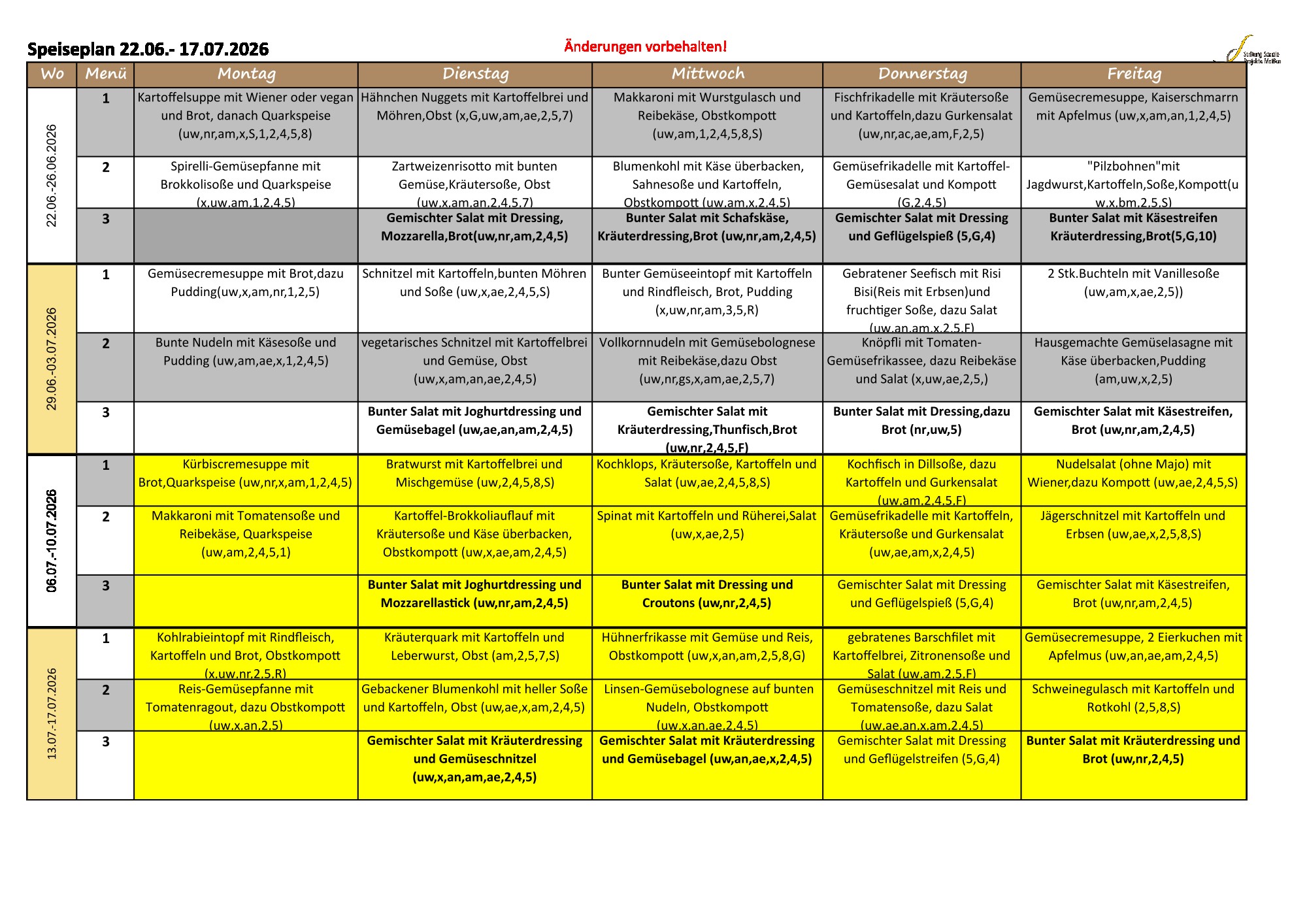 Speiseplan Juli 2026