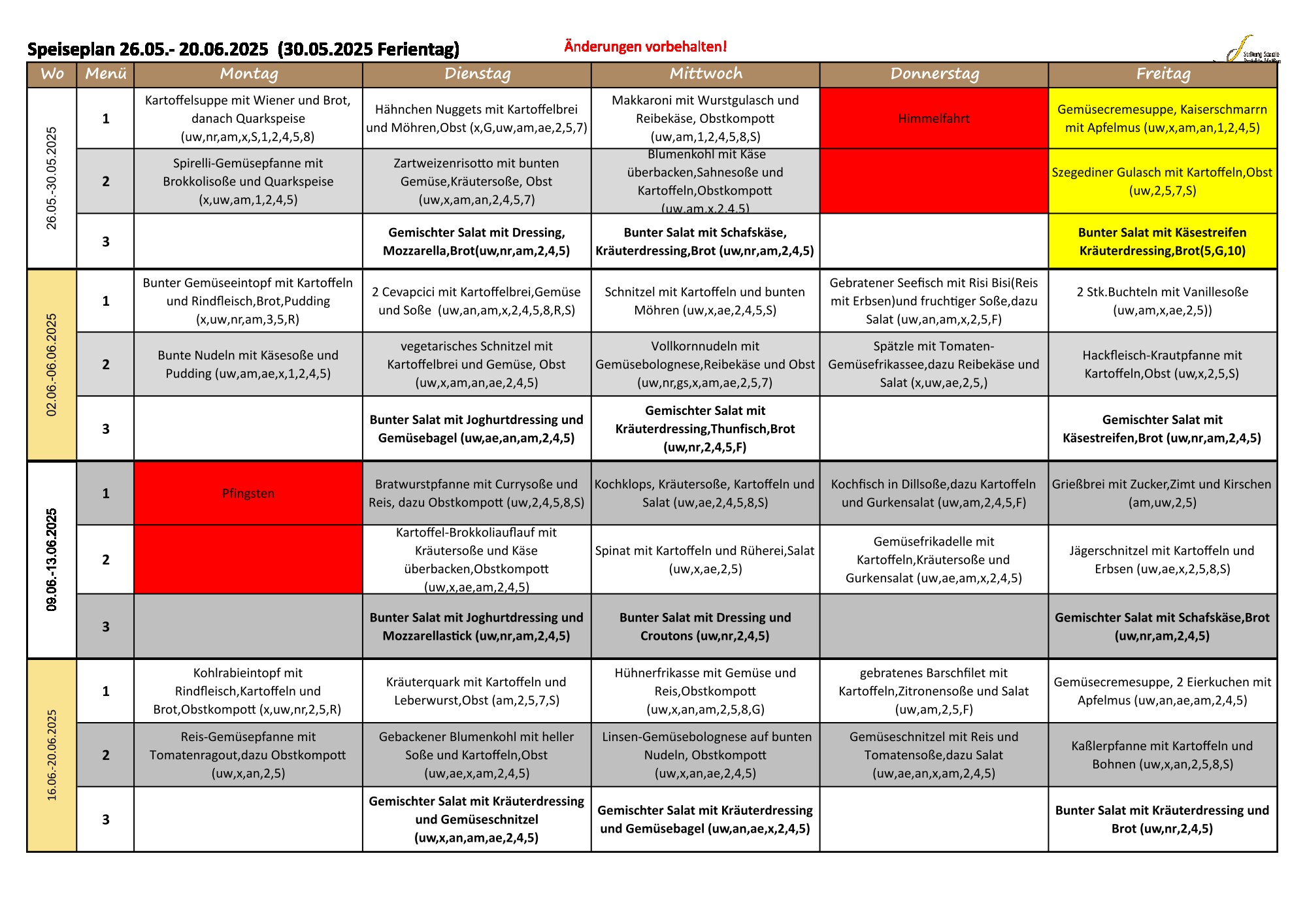 Speiseplan Juni 2025 Speiseplan Juni 2025