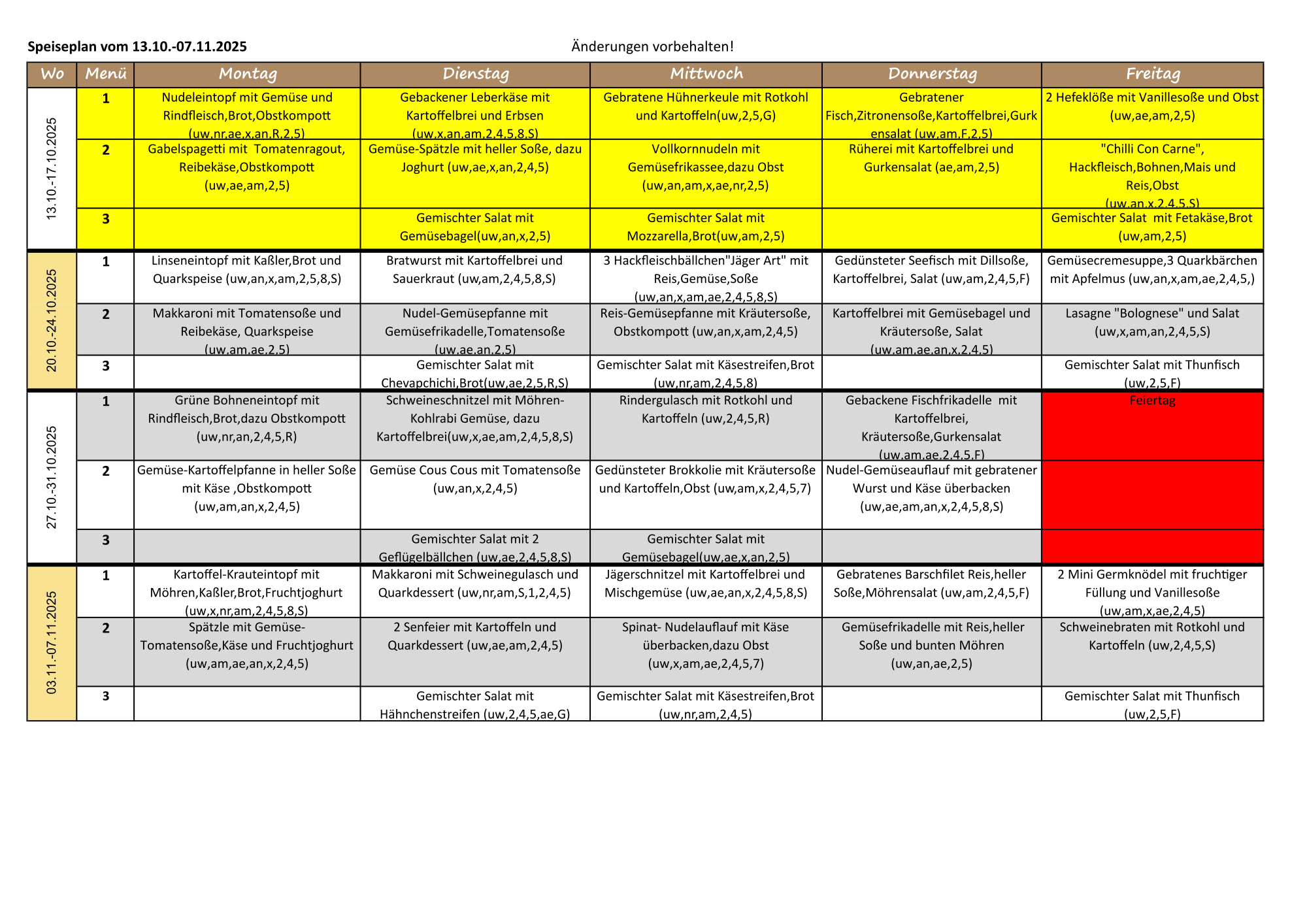 Speiseplan Oktober/November 2025 Speiseplan Oktober/November 2025