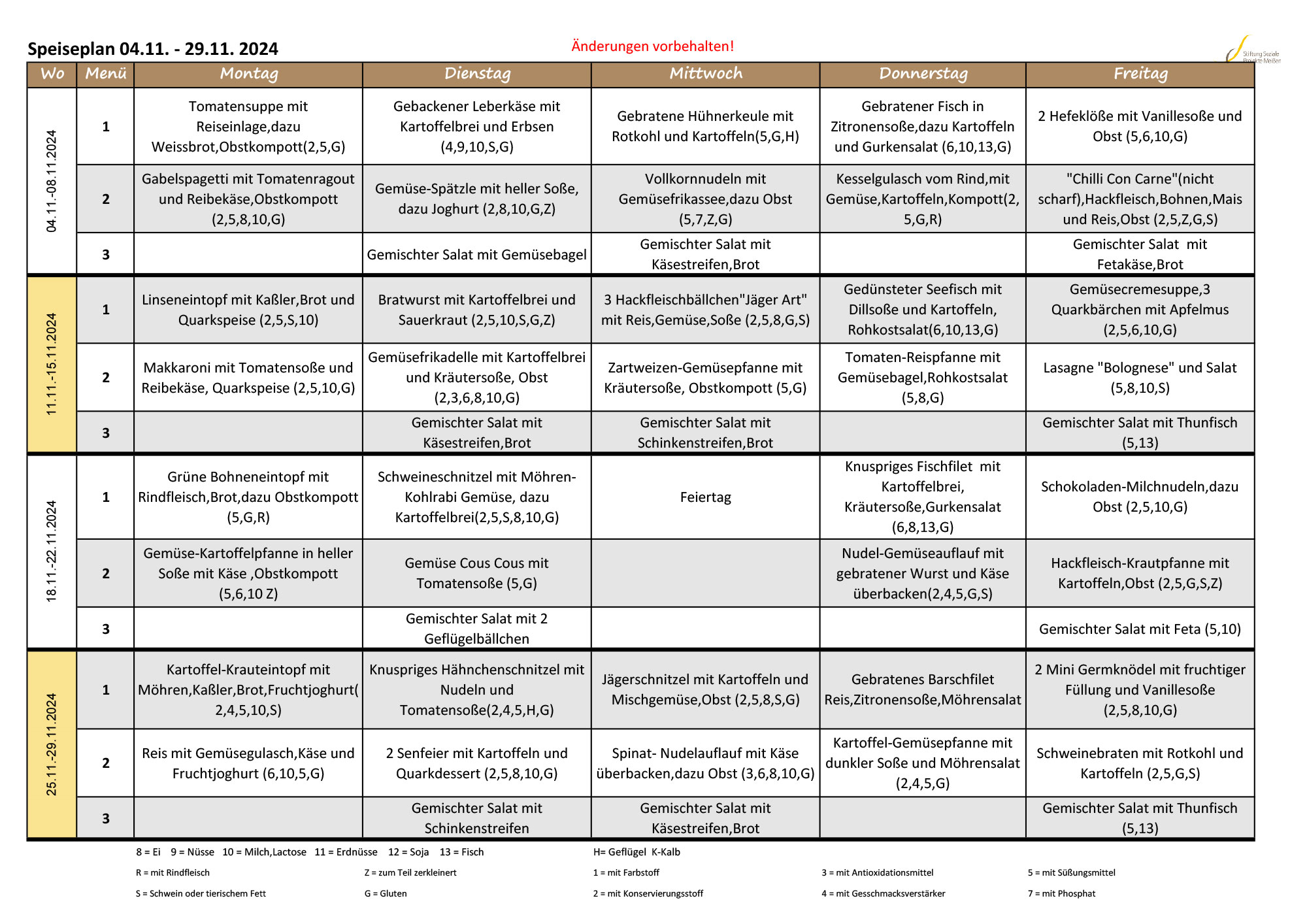 Speiseplan November 2024